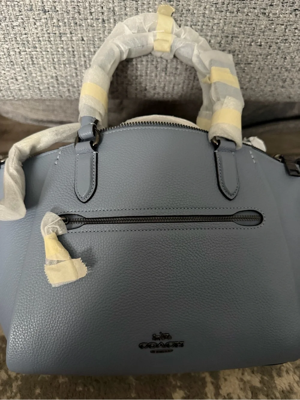 Coach Pebbled Leather Satchel in Dusty Blue